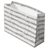 Silver Sparkle Glitter Stripes Stippen Groot Cadeauzakje (Achterkant Gekanteld)