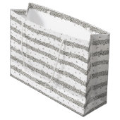 Silver Sparkle Glitter Stripes Stippen Groot Cadeauzakje (Voorkant Gekanteld)