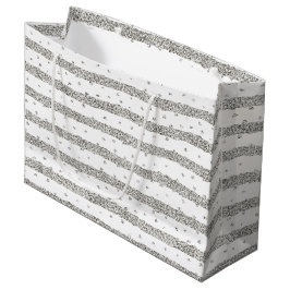 Silver Sparkle Glitter Stripes Stippen Groot Cadeauzakje
