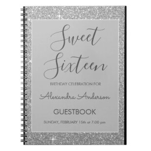 Silver Sparkle Glitter Sweet 16 Guestbook Notitieboek