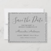 Silver Sparkle Glitter Sweet 16 Save the Date (Achterkant)