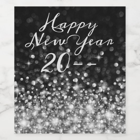 Silver Sparkle Happy Nieuwjaar Wijn Etiket (Enkel label)