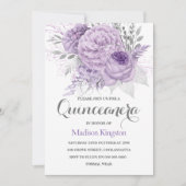 Silver Sparkle Lavender Quinceanera Party Invite Kaart (Voorkant)