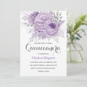 Silver Sparkle Lavender Quinceanera Party Invite Kaart (Staand voorkant)