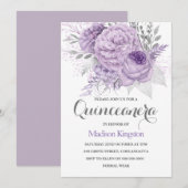 Silver Sparkle Lavender Quinceanera Party Invite Kaart (Voorkant / Achterkant)