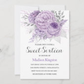 Silver Sparkle Lavender Sweet Sixteen Invite Kaart (Voorkant)