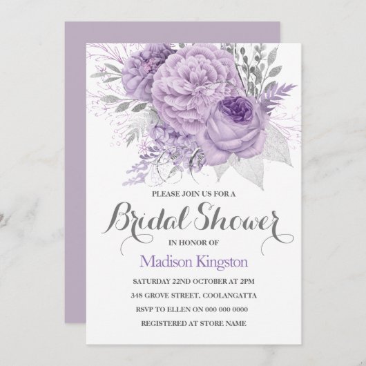 Silver Sparkle Lavender Vrijgezellenfeest Invite Kaart (Voorkant / Achterkant)