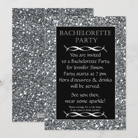 Silver Sparkle Look Bachelorette Party Uitnodiging (Voorkant / Achterkant)