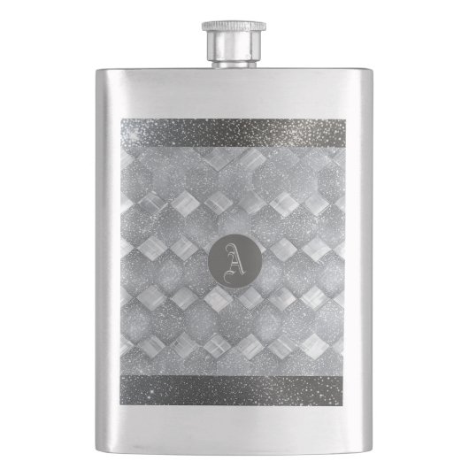 Silver Sparkle Luxury Topography Metallic Monogram Flacon (Voorkant)