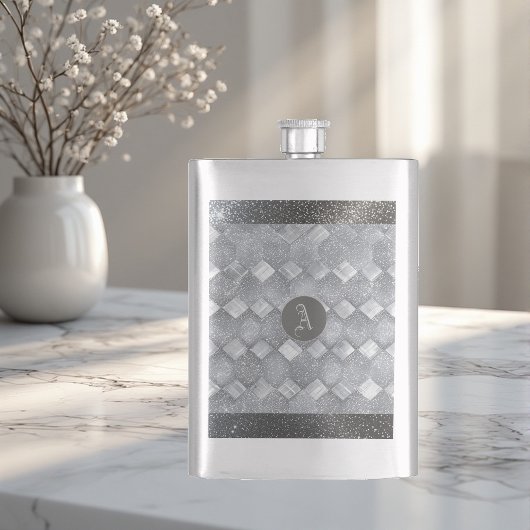 Silver Sparkle Luxury Topography Metallic Monogram Flacon