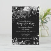 Silver Sparkle Magical Night Masquerade Invitation Kaart (Staand voorkant)