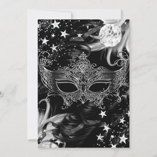 Silver Sparkle Magical Night Masquerade Invitation Kaart (Achterkant)