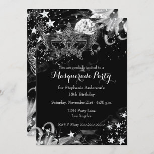 Silver Sparkle Magical Night Masquerade Invitation Kaart