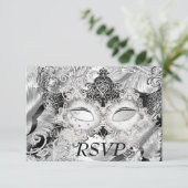 Silver Sparkle Mask Masquerade Party RSVP (Staand voorkant)