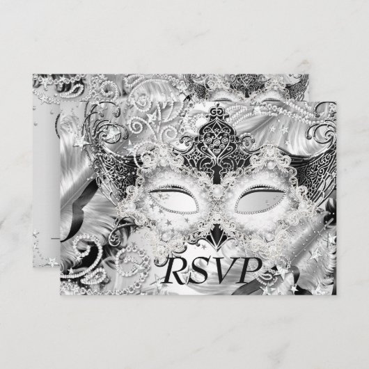 Silver Sparkle Mask Masquerade Party RSVP (Voorkant / Achterkant)