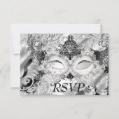 Silver Sparkle Mask Masquerade Party RSVP Kaartje (Voorkant)