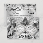 Silver Sparkle Mask Masquerade Party RSVP Kaartje (Voorkant / Achterkant)