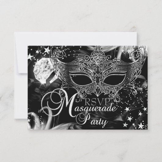 Silver Sparkle Mask Star Night Masquerade RSVP (Voorkant)