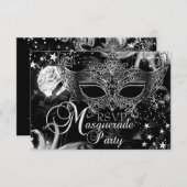 Silver Sparkle Mask Star Night Masquerade RSVP (Voorkant / Achterkant)