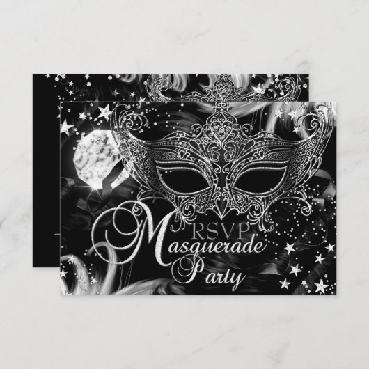 Silver Sparkle Mask Star Night Masquerade RSVP (Voorkant / Achterkant)