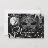 Silver Sparkle Mask Star Night Masquerade RSVP Kaartje (Voorkant)