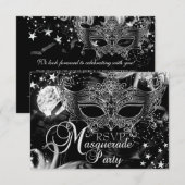 Silver Sparkle Mask Star Night Masquerade RSVP Kaartje (Voorkant / Achterkant)