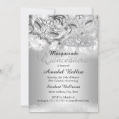 Silver Sparkle Masquerade Quinceanera Invite Kaart (Voorkant)