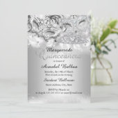 Silver Sparkle Masquerade Quinceanera Invite Kaart (Staand voorkant)