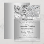 Silver Sparkle Masquerade Quinceanera Invite Kaart (Voorkant / Achterkant)