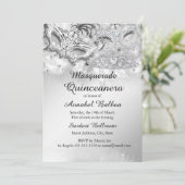Silver Sparkle Masquerade Quinceanera Party Kaart (Staand voorkant)