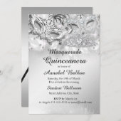 Silver Sparkle Masquerade Quinceanera Party Kaart (Voorkant / Achterkant)