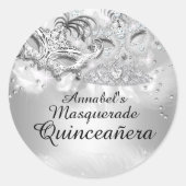 Silver Sparkle Masquerade Quinceanera Sticker (Voorkant)