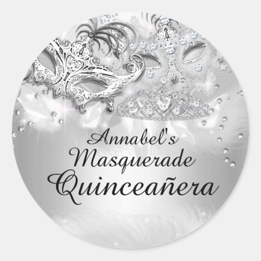 Silver Sparkle Masquerade Quinceanera Sticker (Voorkant)