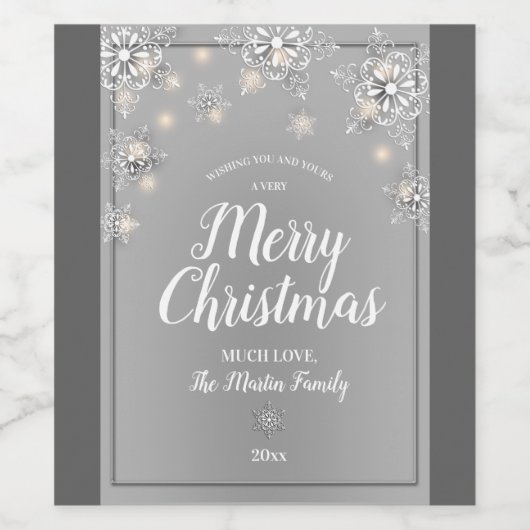 Silver Sparkle Merry Kerstmis Wijn Etiket (Enkel label)