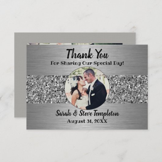 Silver Sparkle Photo Weddenschap Hartelijk dank Bedankkaart (Voorkant / Achterkant)