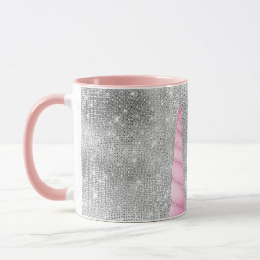 Silver Sparkle Pink Glam Unicorn gepersonaliseerd Mok (Links)