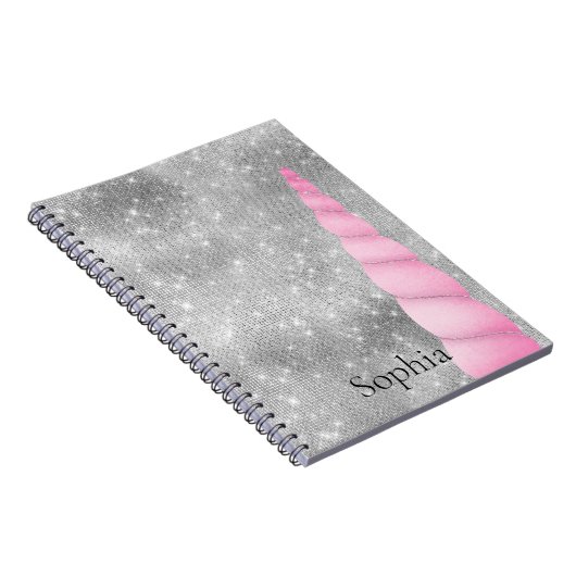 Silver Sparkle Pink Glam Unicorn Notitieboek (Rechterzijde)