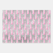 Silver Sparkle Pink Glam Unicorn Verjaardag Inpakpapier Vel (Voorkant)