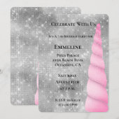 Silver Sparkle Pink Glam Unicorn Verjaardag Kaart (Voorkant / Achterkant)
