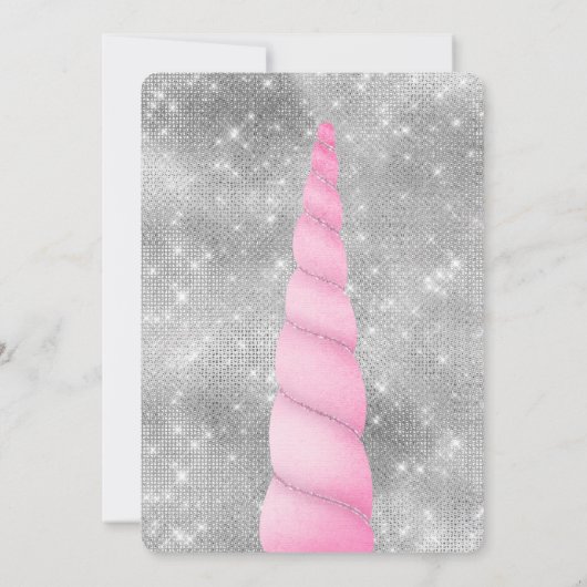 Silver Sparkle Pink Glam Unicorn Verjaardag Kaart (Achterkant)