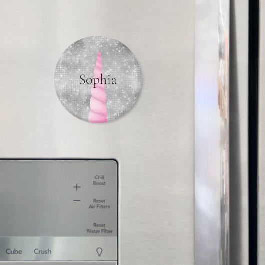 Silver Sparkle Pink Glam Unicorn Verjaardag Magneet (Insitu (Koelkast))