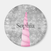 Silver Sparkle Pink Glam Unicorn Verjaardag Magneet (Voorkant)