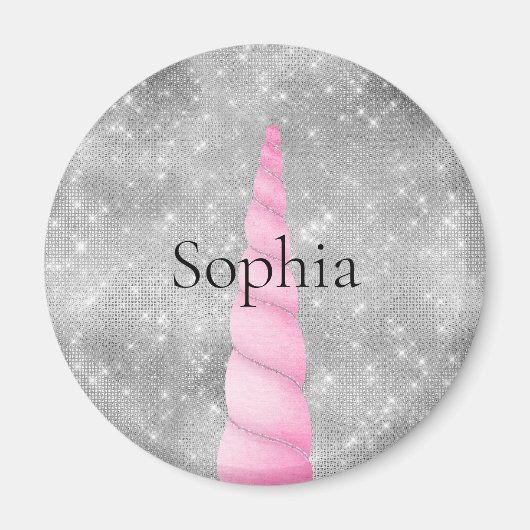 Silver Sparkle Pink Glam Unicorn Verjaardag Magneet (Voorkant)