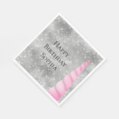 Silver Sparkle Pink Glam Unicorn Verjaardag Servet (Hoek)