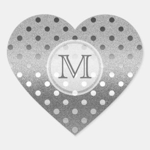 Silver Sparkle: Polka-stippen: Monogram Stempel Hart Sticker