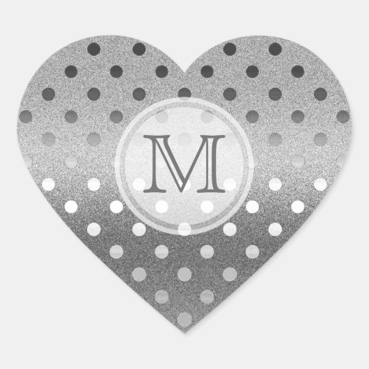 Silver Sparkle: Polka-stippen: Monogram Stempel Hart Sticker (Voorkant)