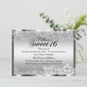 Silver Sparkle Princess Theme Sweet 16 Invite Kaart (Staand voorkant)