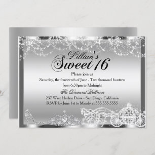 Silver Sparkle Princess Theme Sweet 16 Invite Kaart
