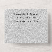 Silver Sparkle RSVP Elegant Modern Weddenschap All In One Uitnodiging (Achterkant)