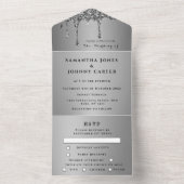 Silver Sparkle RSVP Elegant Modern Wedding All In One Uitnodiging (Binnen)